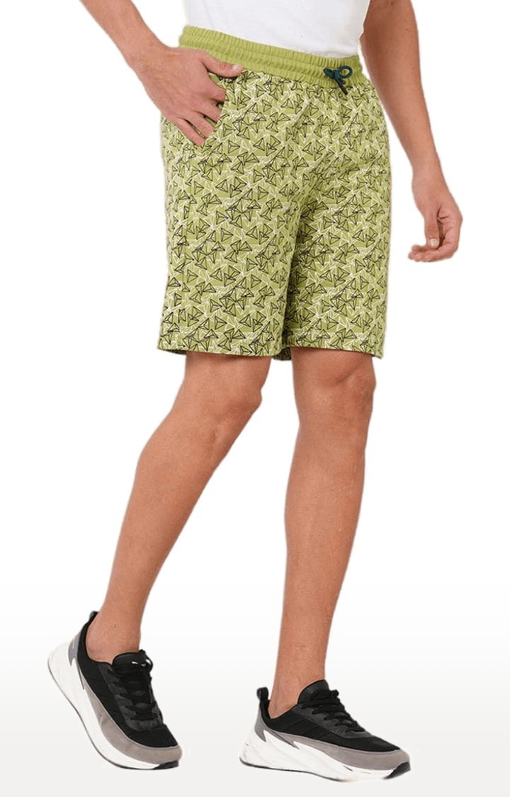 Men's Green Cotton Geometrical Short