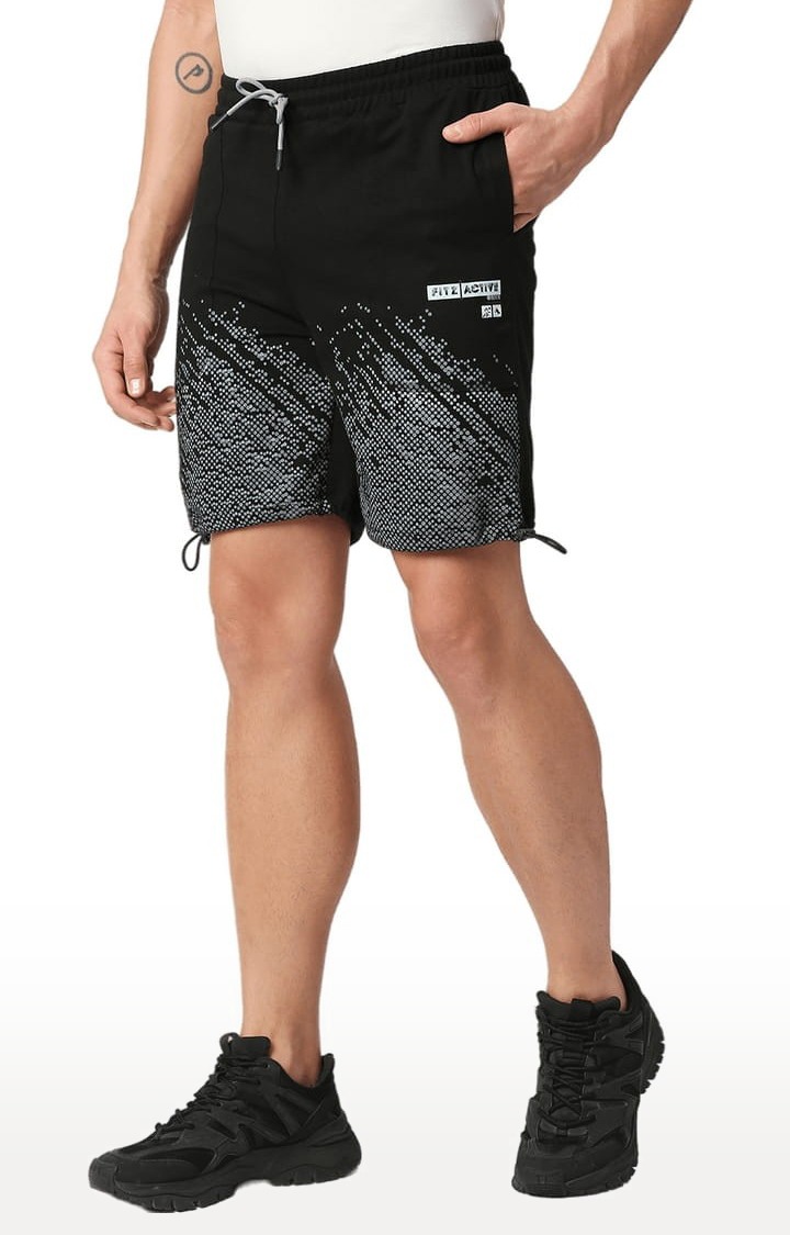 Men's Black Cotton Printed Short