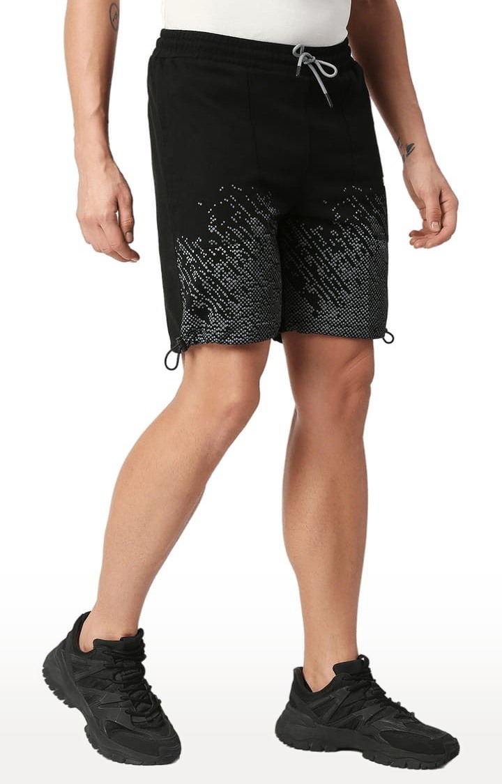 Men's Black Cotton Printed Short