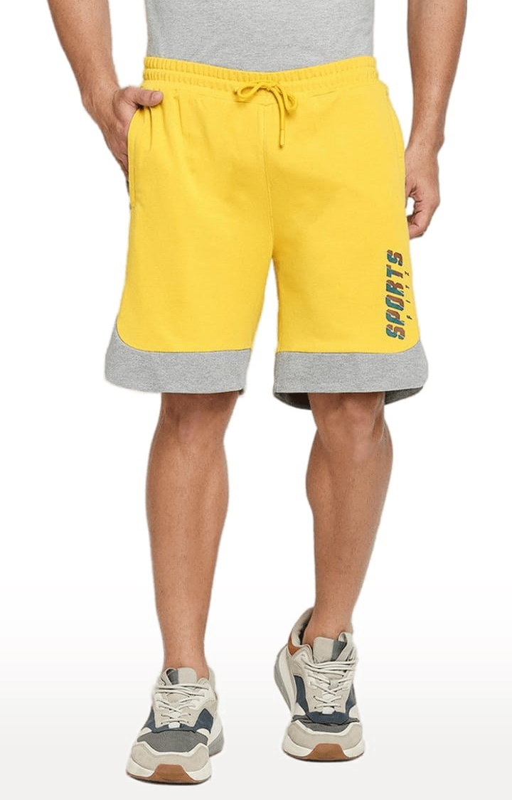 Men's Yellow Cotton Solid Short