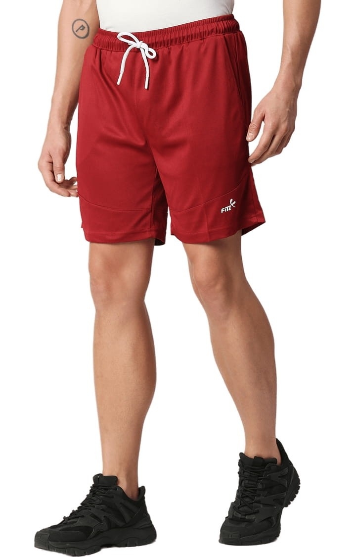 Men's Red Polyester Solid Short