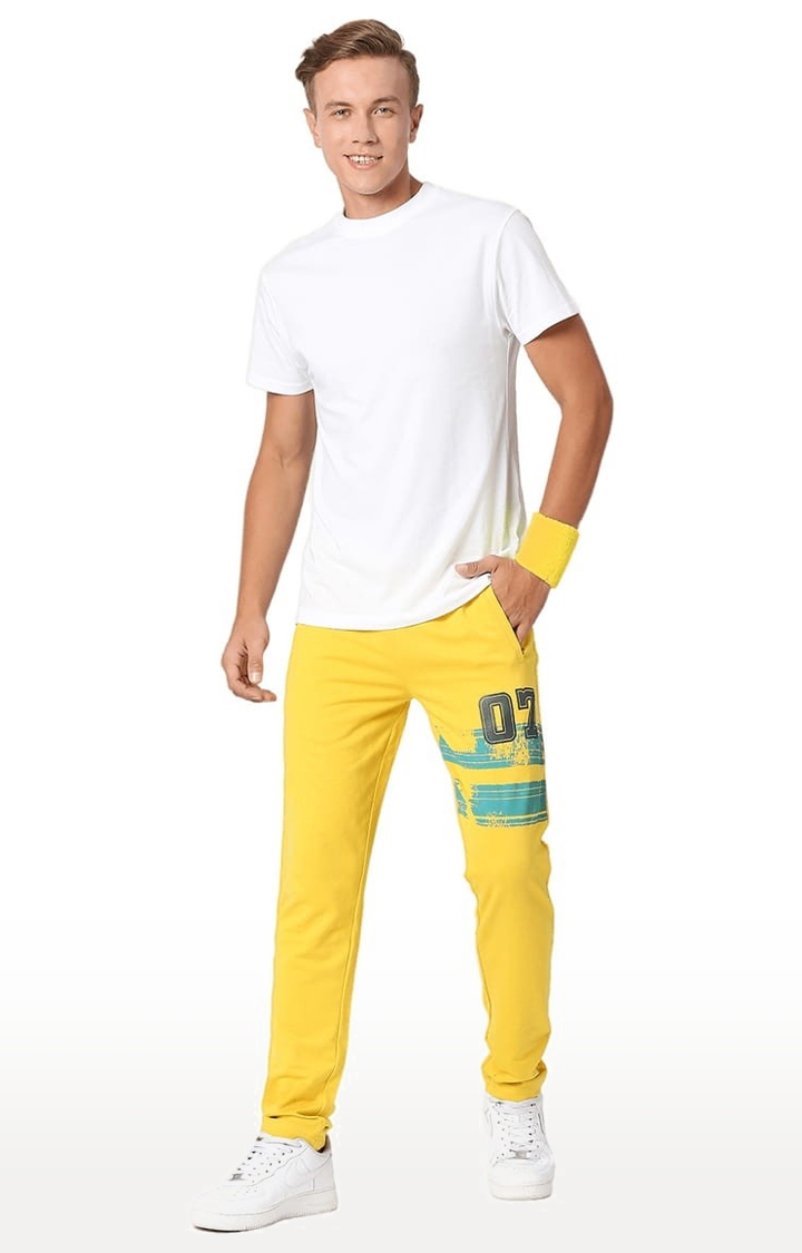 Men's Yellow Cotton Printed Trackpant