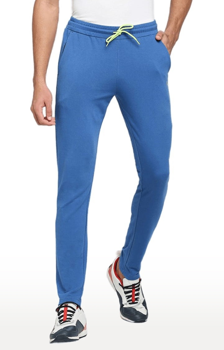 Men's Blue Cotton Solid Trackpant