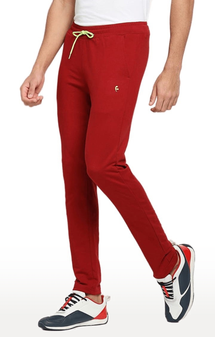 Men's Red Cotton Solid Trackpant