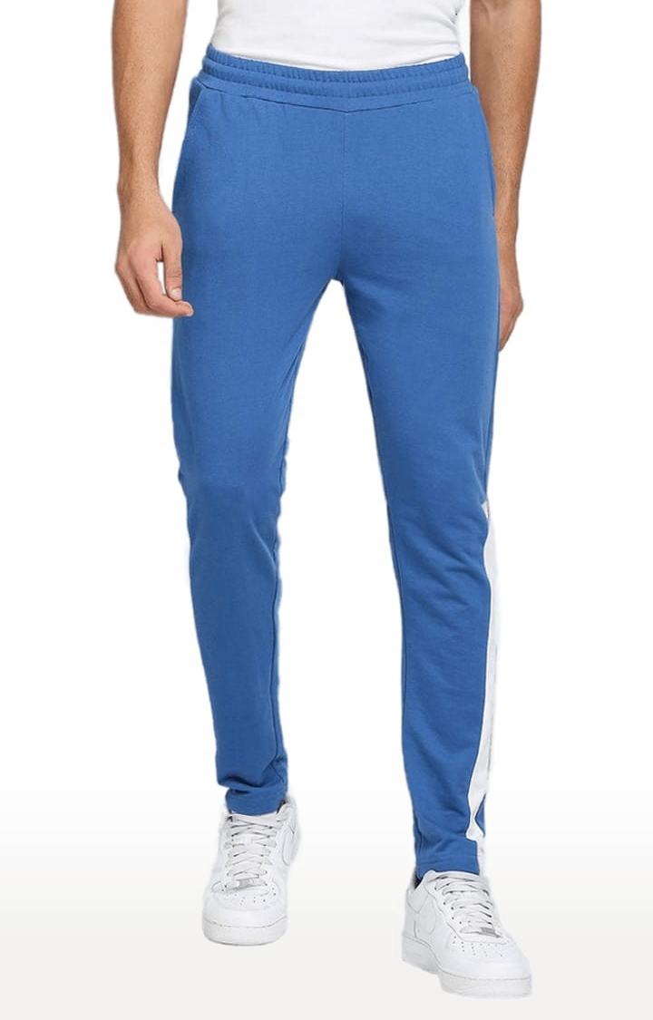 Men's Blue Cotton Solid Trackpant