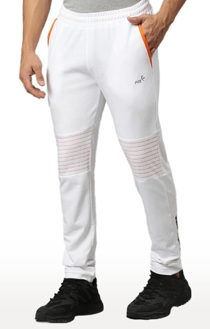 Men's White Cotton Printed Trackpant