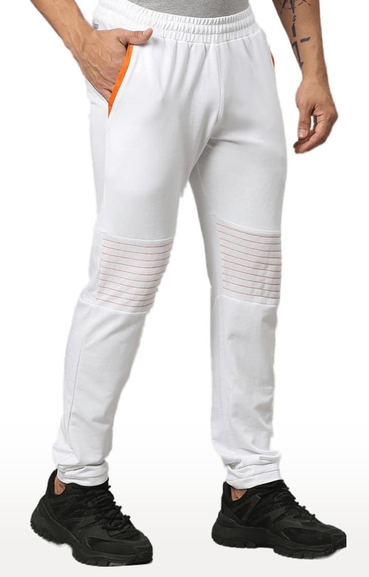 Men's White Cotton Printed Trackpant