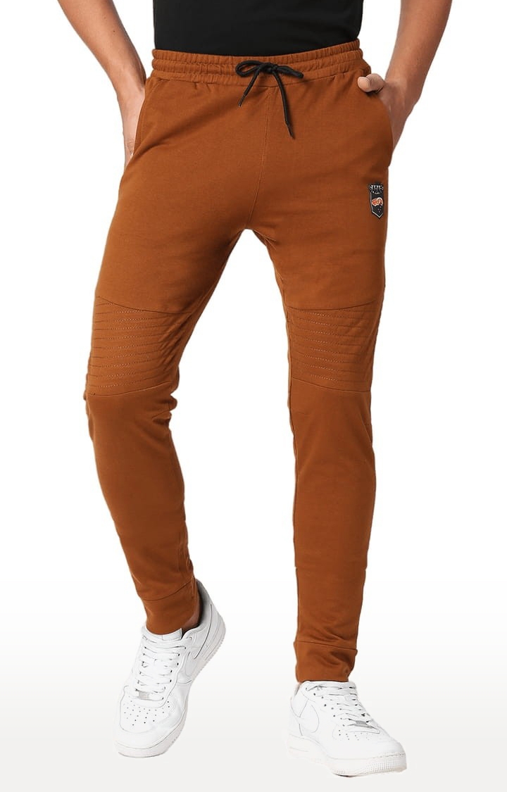 Men's Brown Cotton Solid Trackpant
