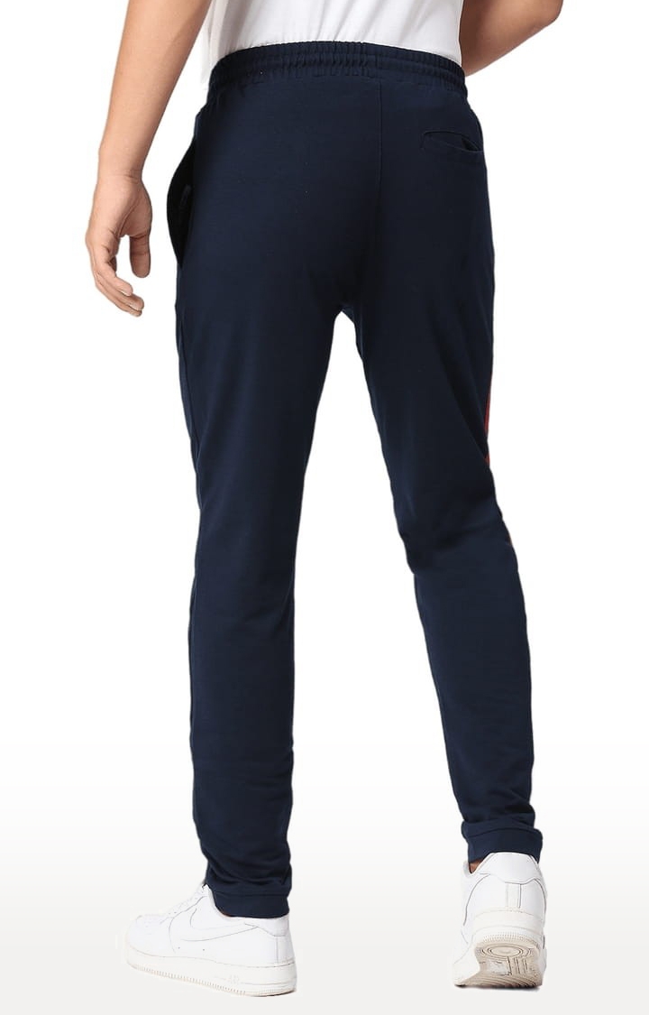 Men's Blue Cotton Typographic Printed Trackpant