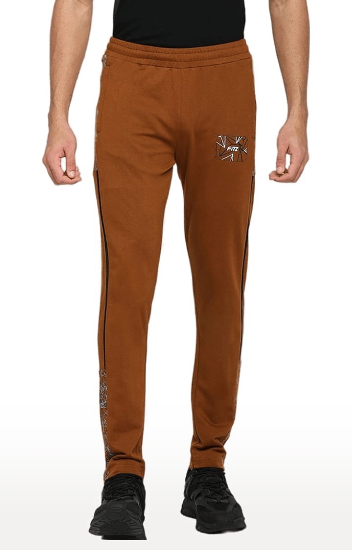 Men's Brown Cotton Printed Trackpant