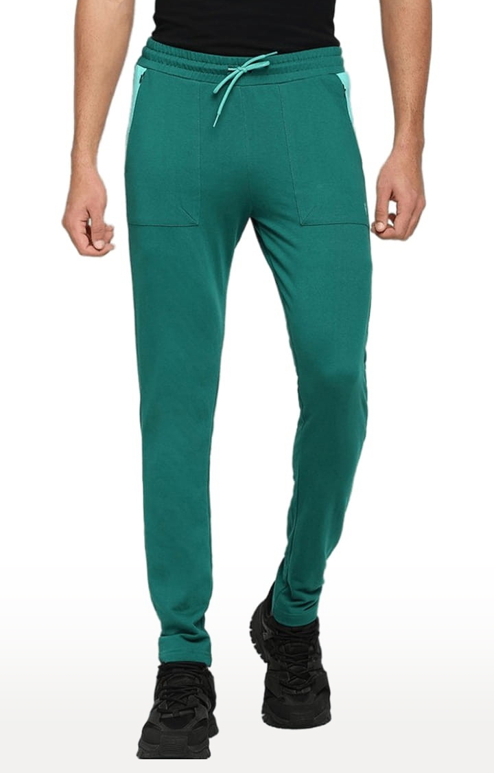 Men's Green Cotton Solid Trackpant