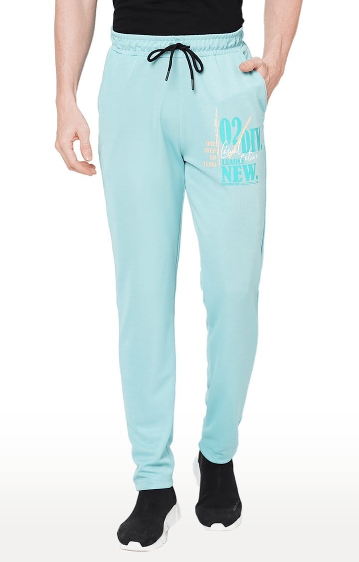 Men's Blue Polyester Typographic Printed Trackpant