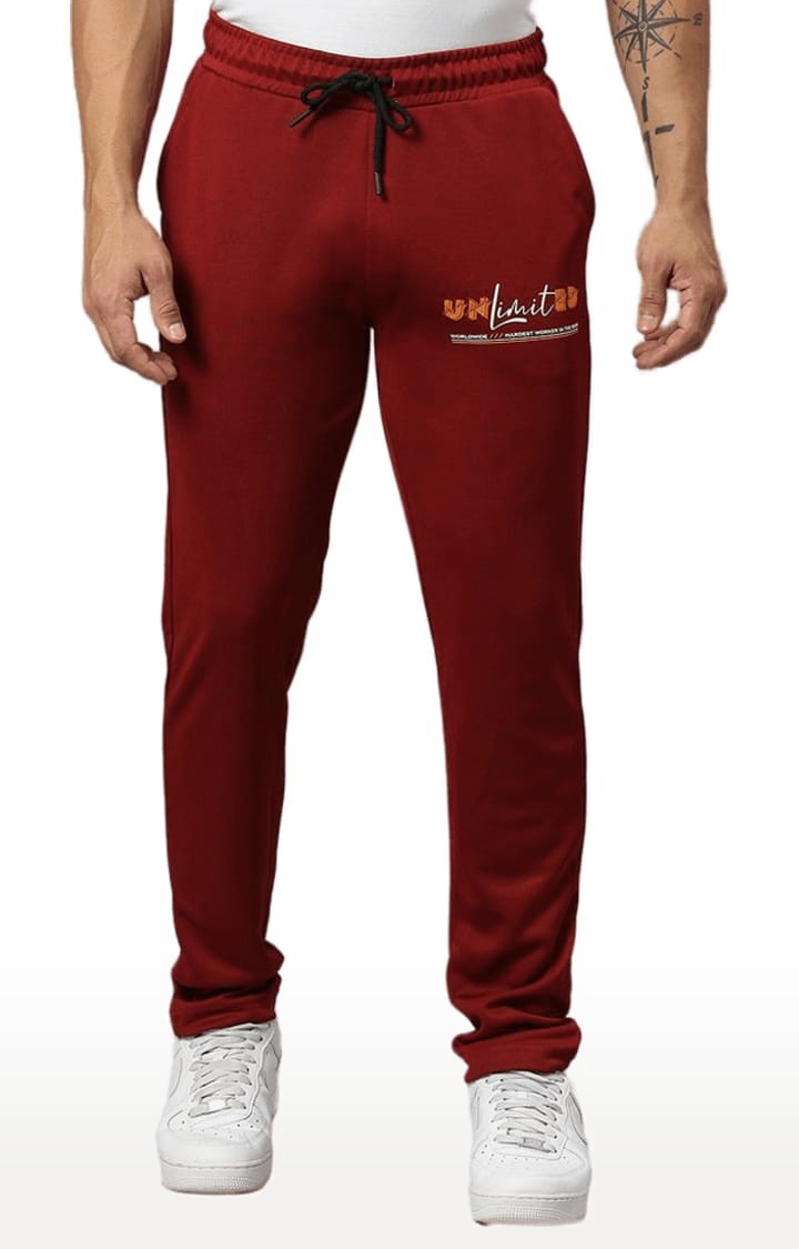 FITZ | Men's Red Polyester Typographic Printed Trackpant