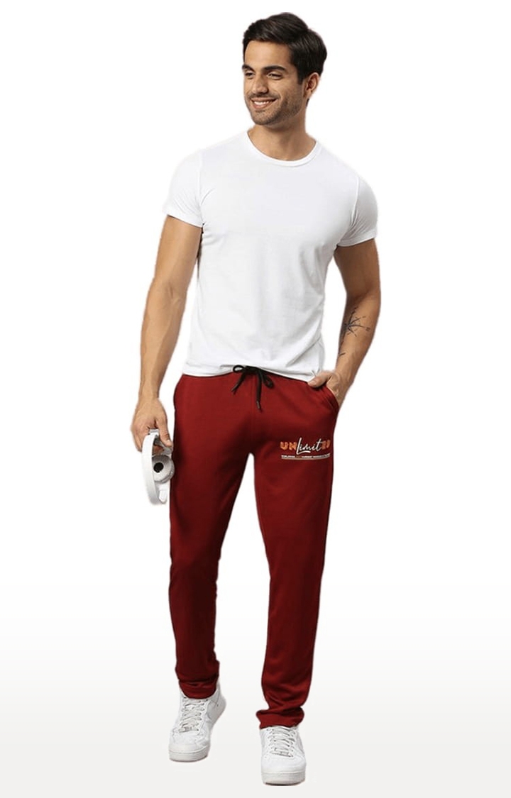 Men's Red Polyester Typographic Printed Trackpant