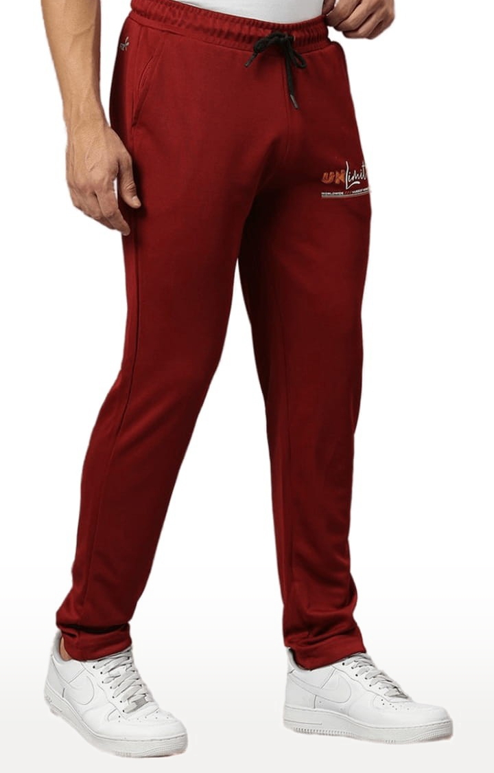 Men's Red Polyester Typographic Printed Trackpant