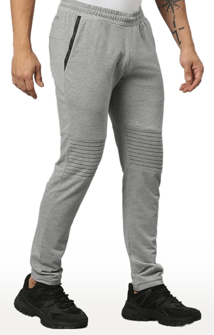 Men's Grey Polyester Melange Textured Trackpant
