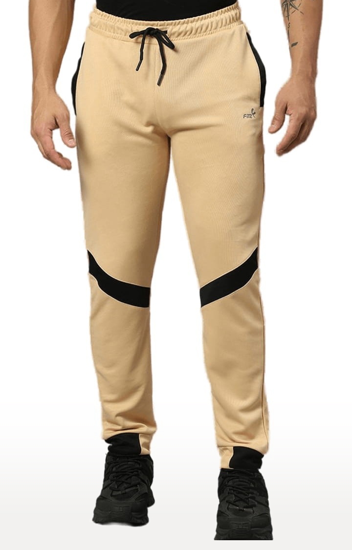 Men's Beige Polyester Solid Trackpant