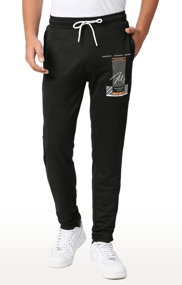 Men's Black Polyester Printed Trackpant