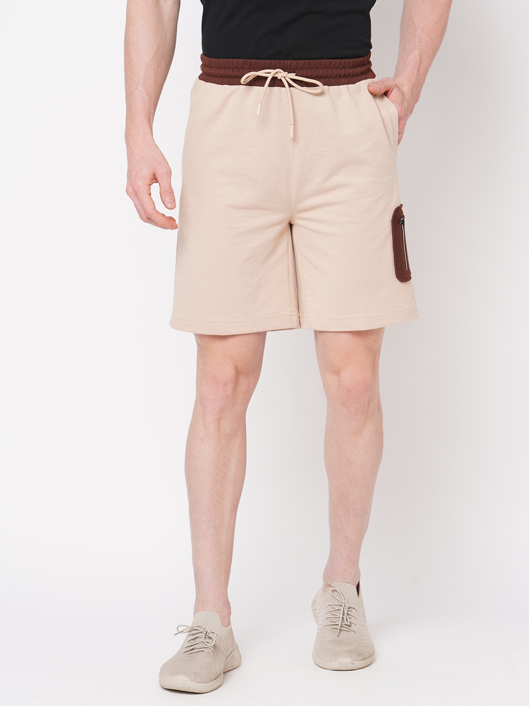 Fitz Solid French Terry Regular Fit Relaxed Shorts - Beige