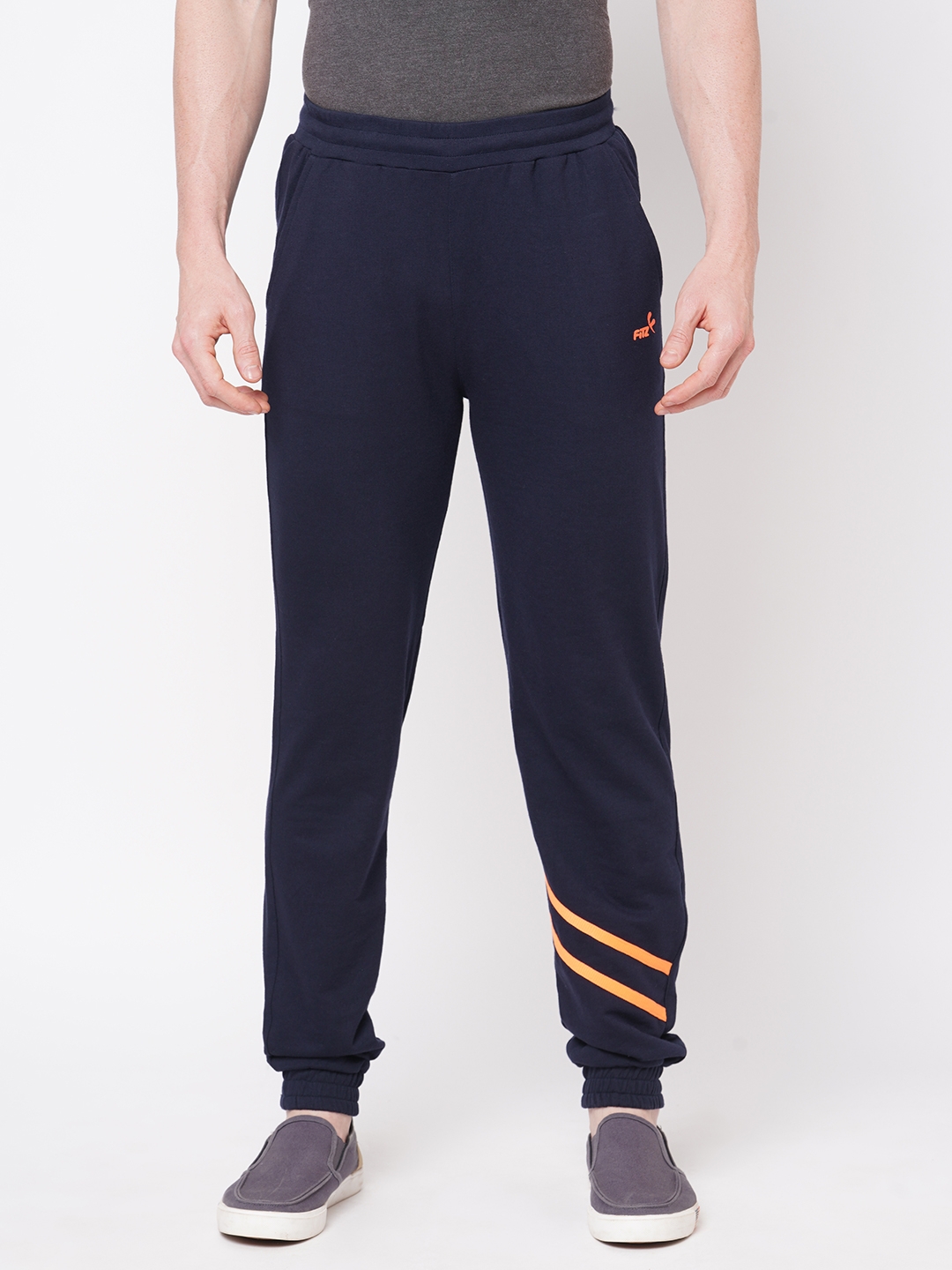 Fitz Dark Navy Solid Slim Fit Joggers with cross Pockets