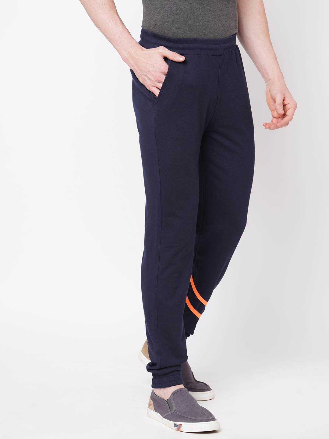 Fitz Dark Navy Solid Slim Fit Joggers with cross Pockets
