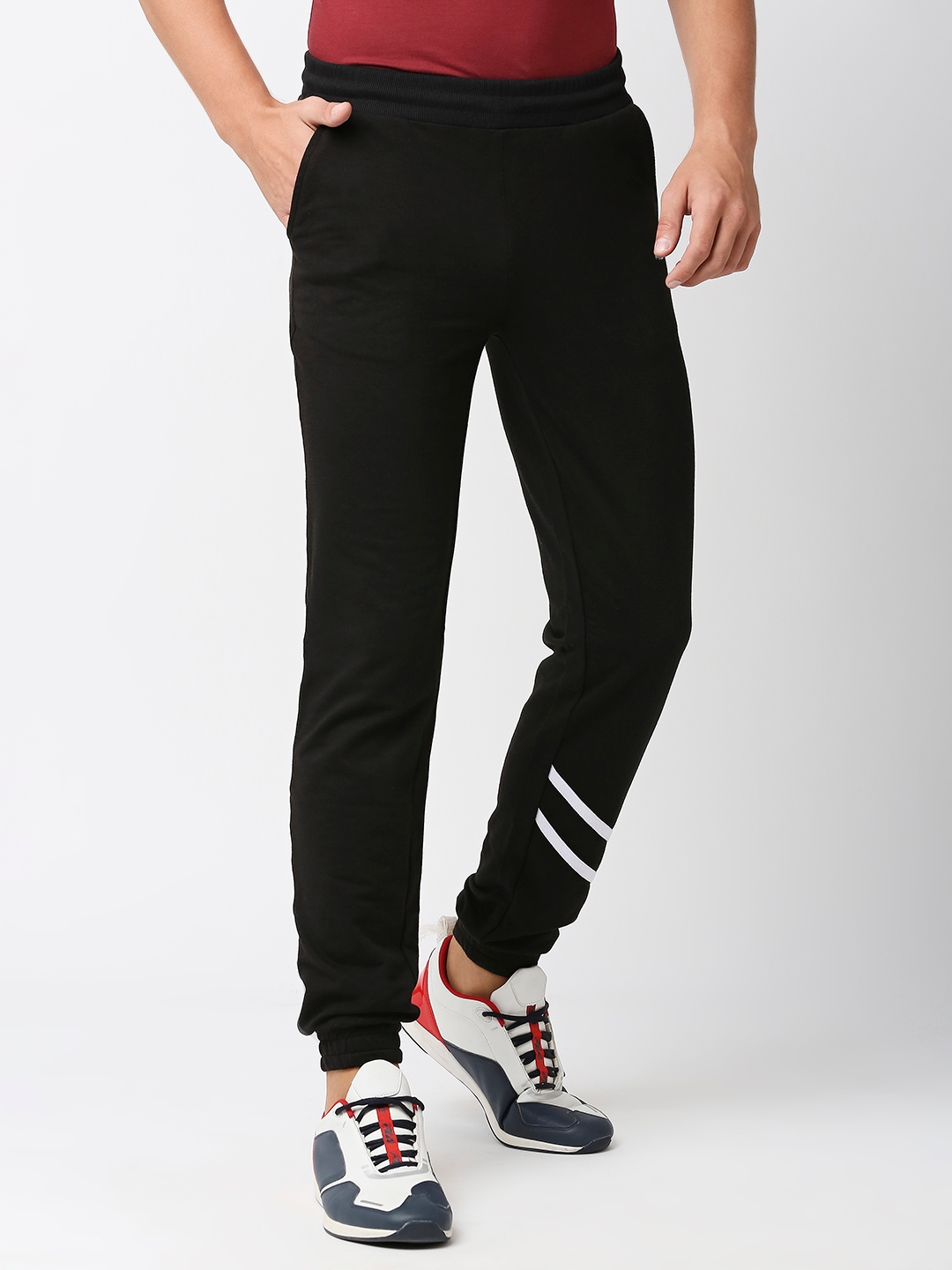 Fitz French Terry Solid Slim Fit Joggers Trackpants - Jet Black
