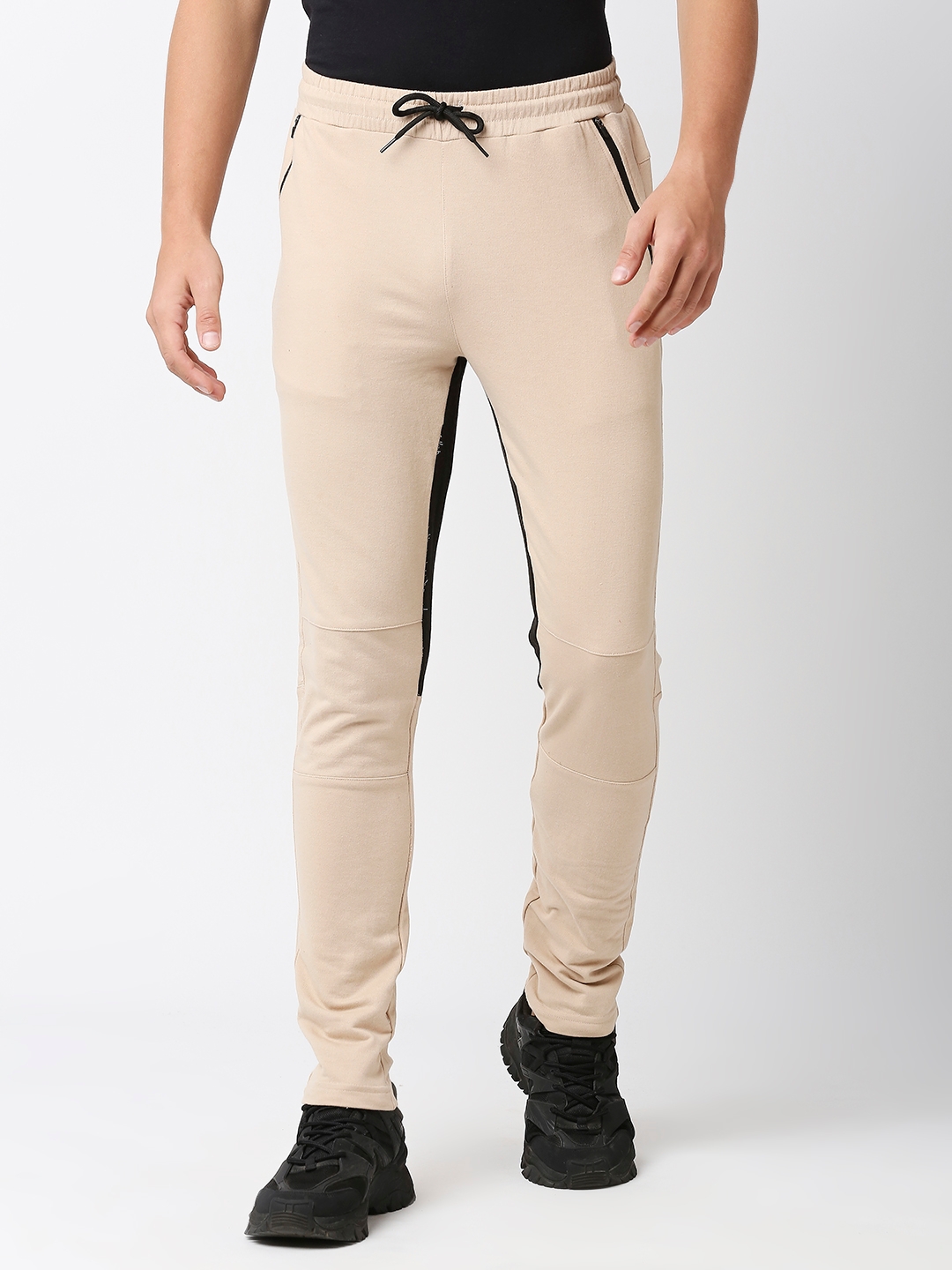 Fitz Colorblock French Terry Slim Fit Joggers Trackpants - Beige