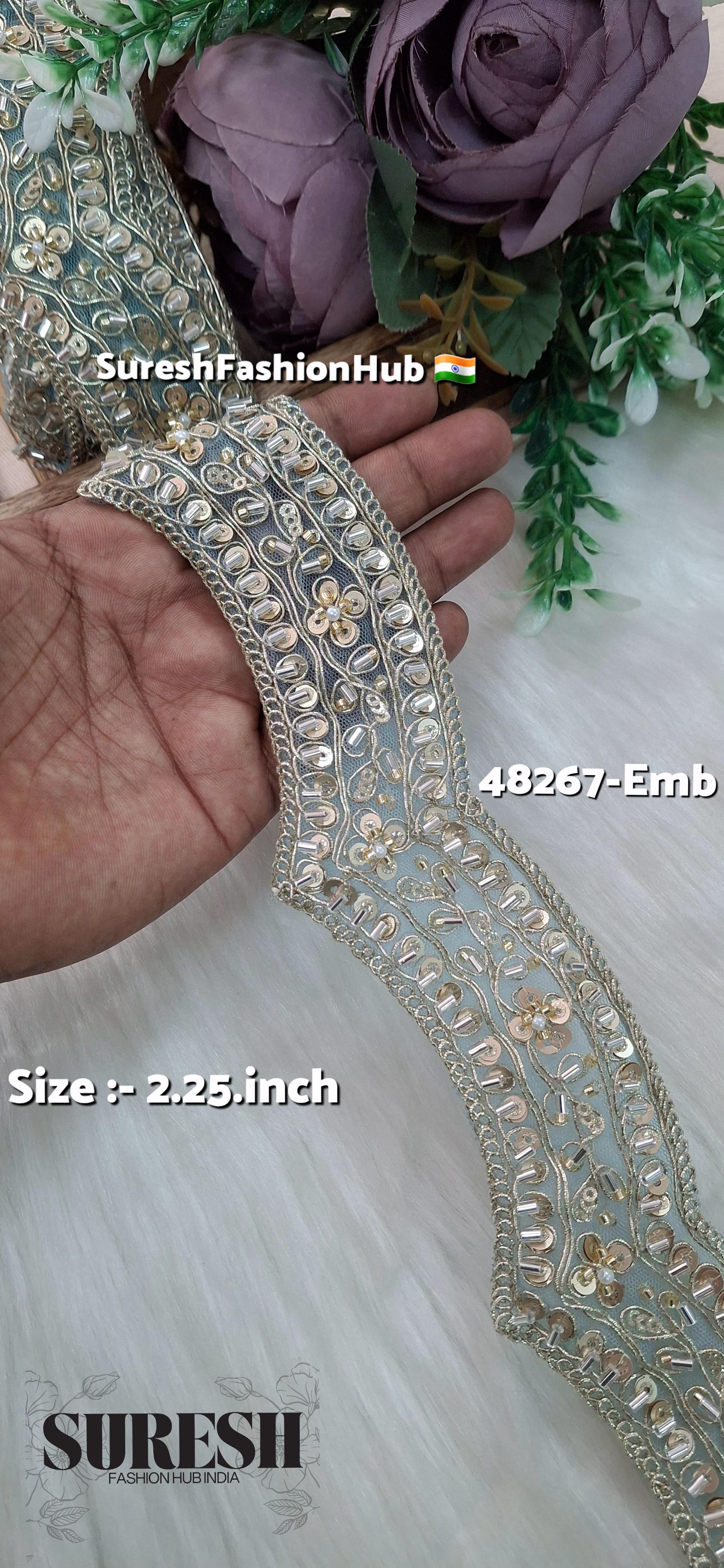 Light Aqua Scallop Pearl Embroidery Lace