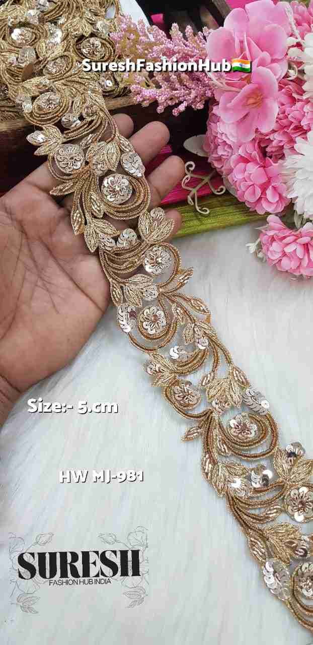 Matt Gold Handmade Two-Side Cutwork Sequin Lace – Mj-981