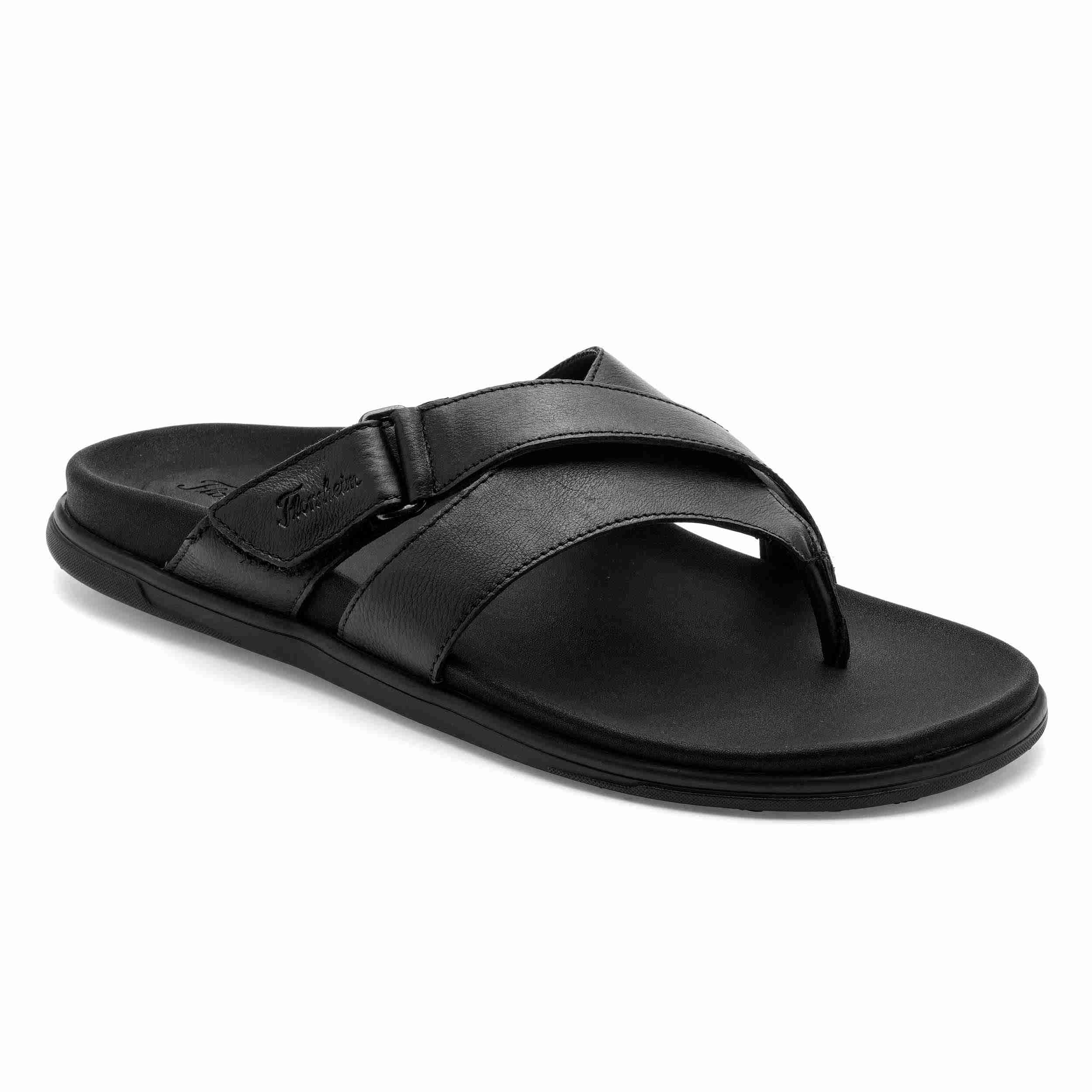 The Comet Black Men Cross Strap Slipper Florsheim