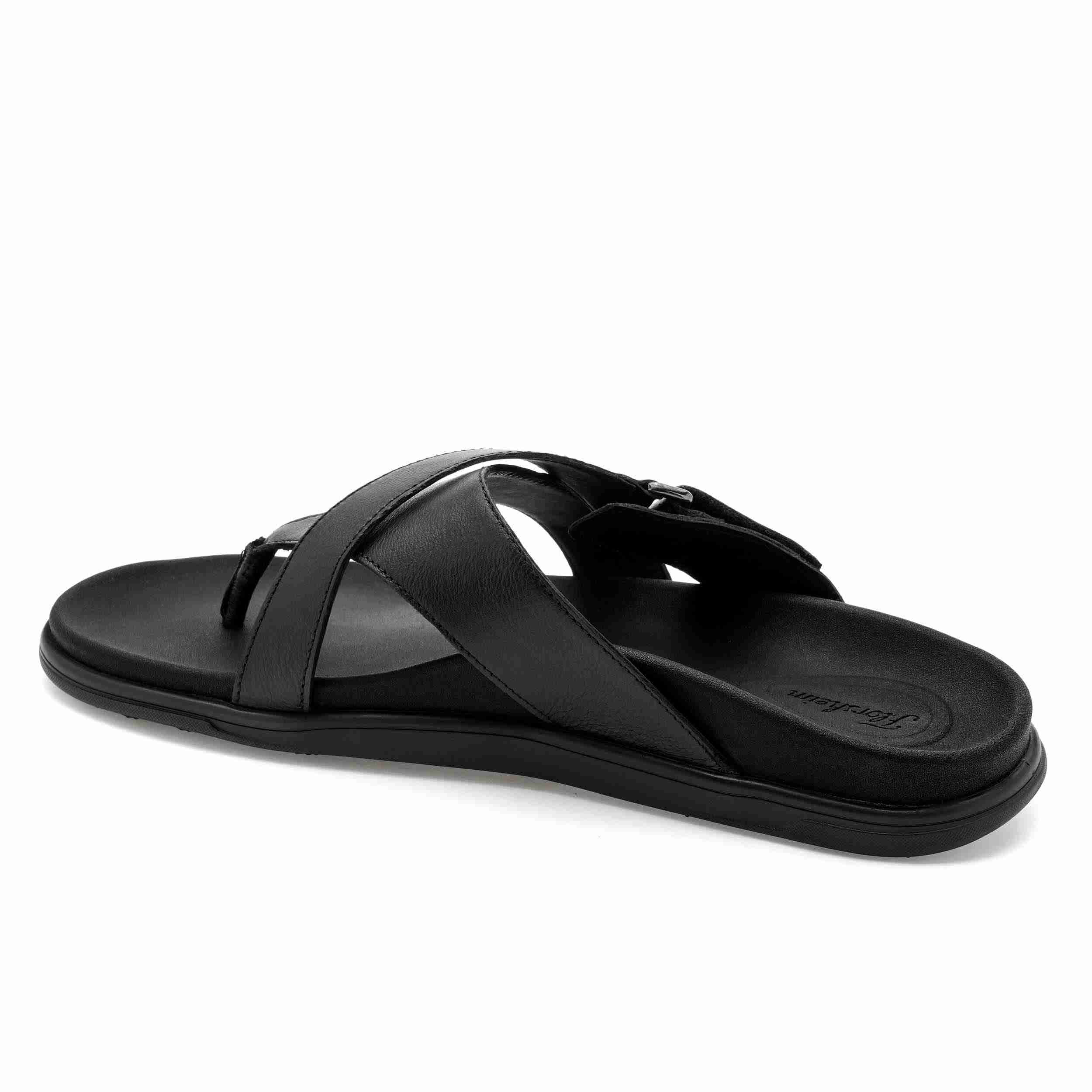 The Comet Black Men Cross Strap Slipper Florsheim