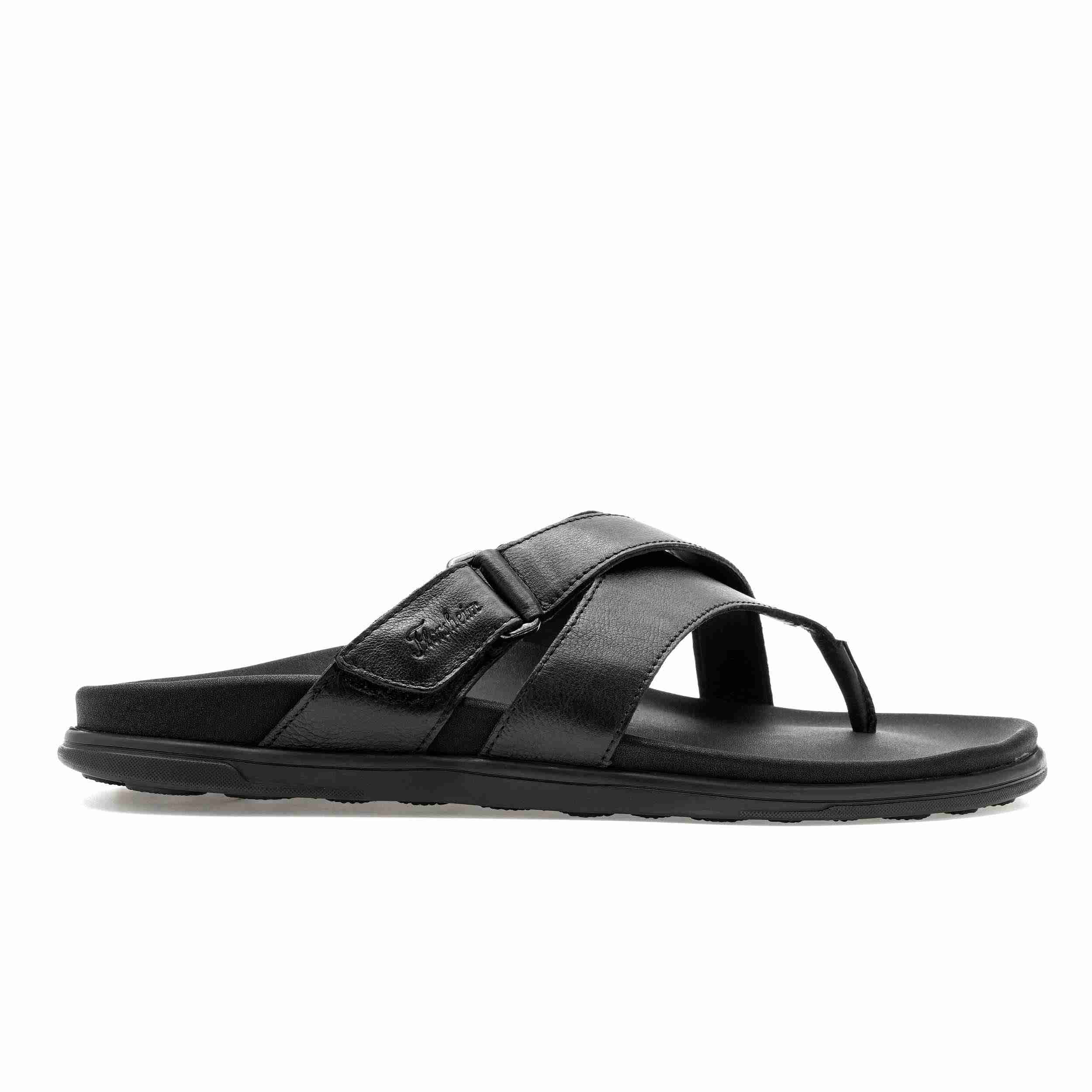 The Comet Black Men Cross Strap Slipper Florsheim