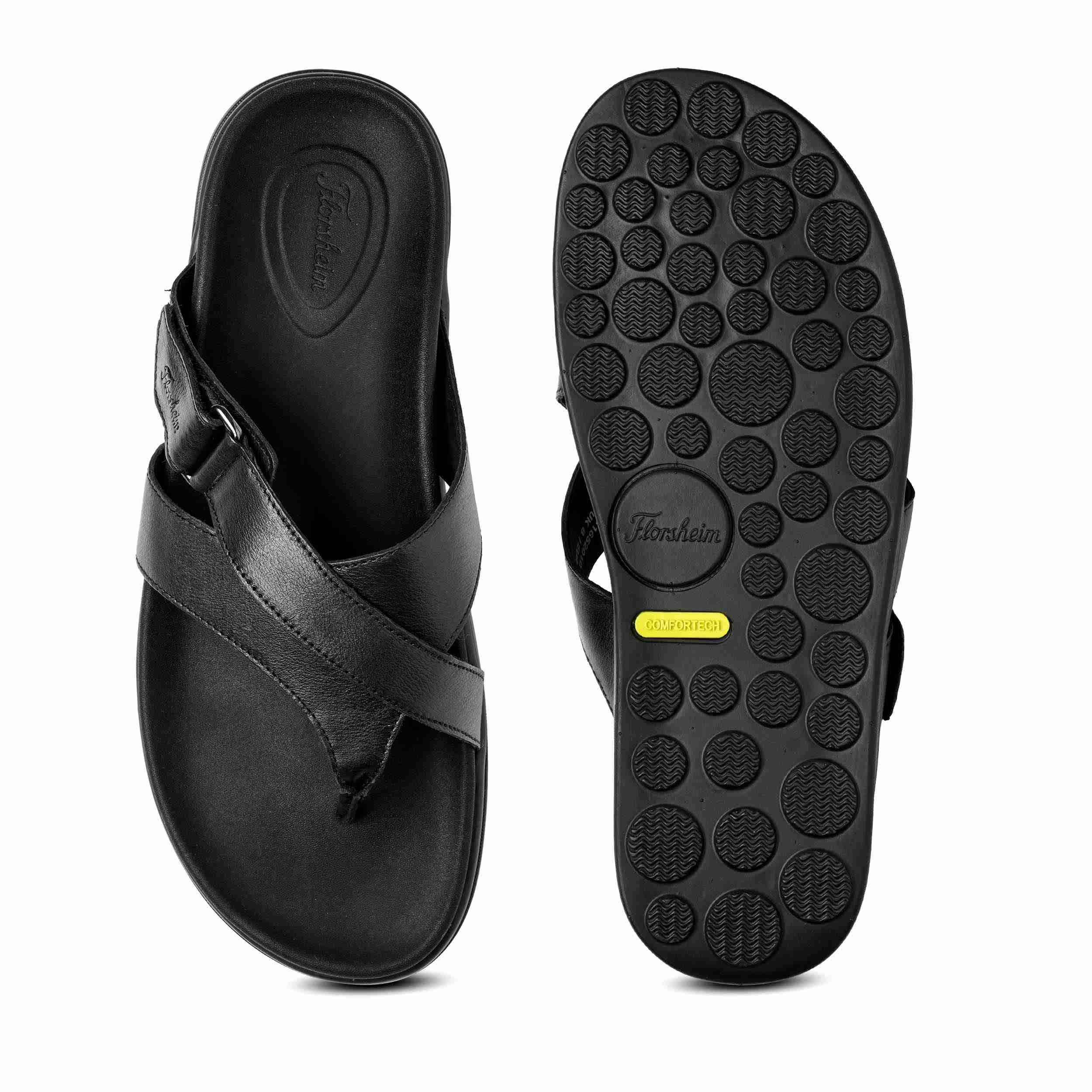 The Comet Black Men Cross Strap Slipper Florsheim