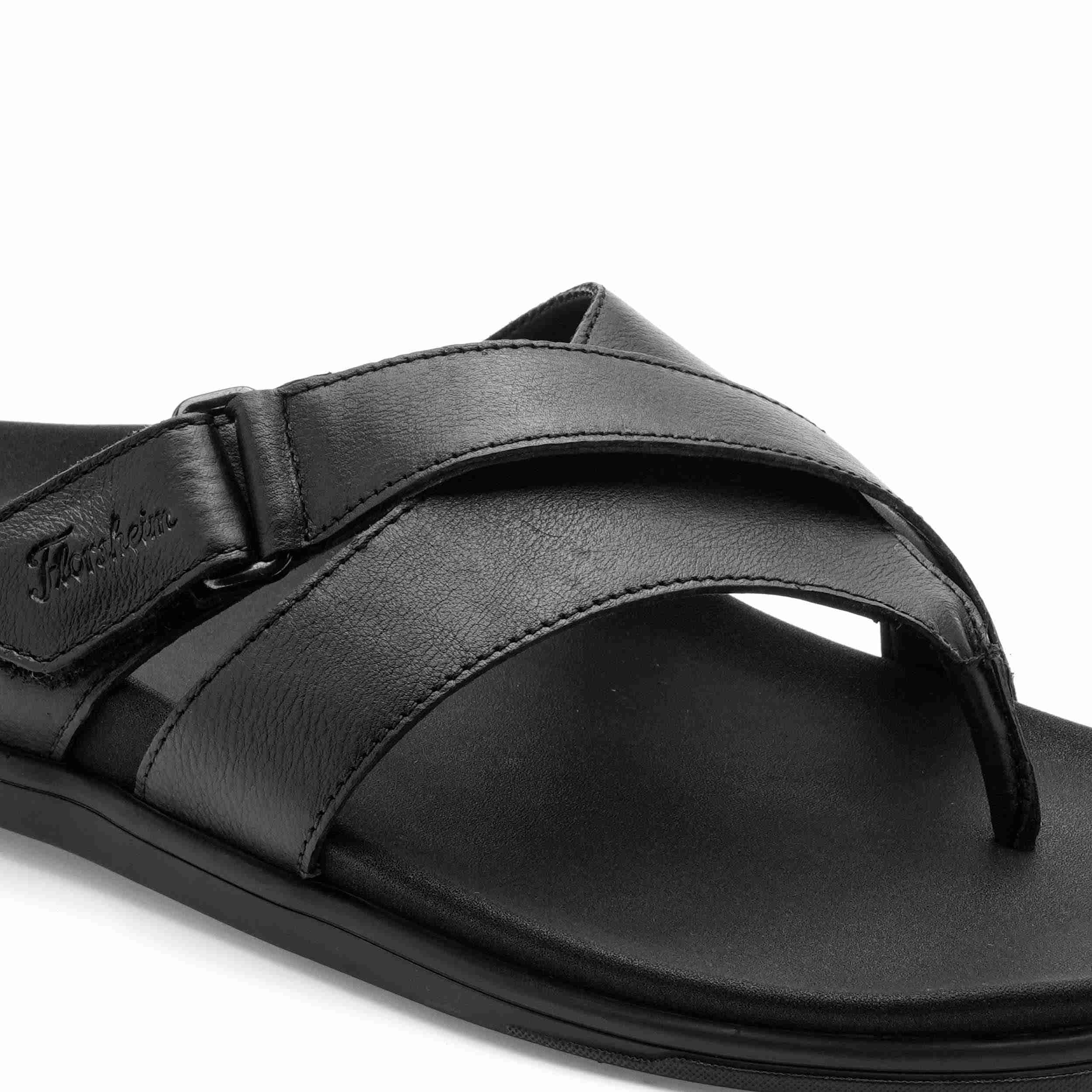 The Comet Black Men Cross Strap Slipper Florsheim