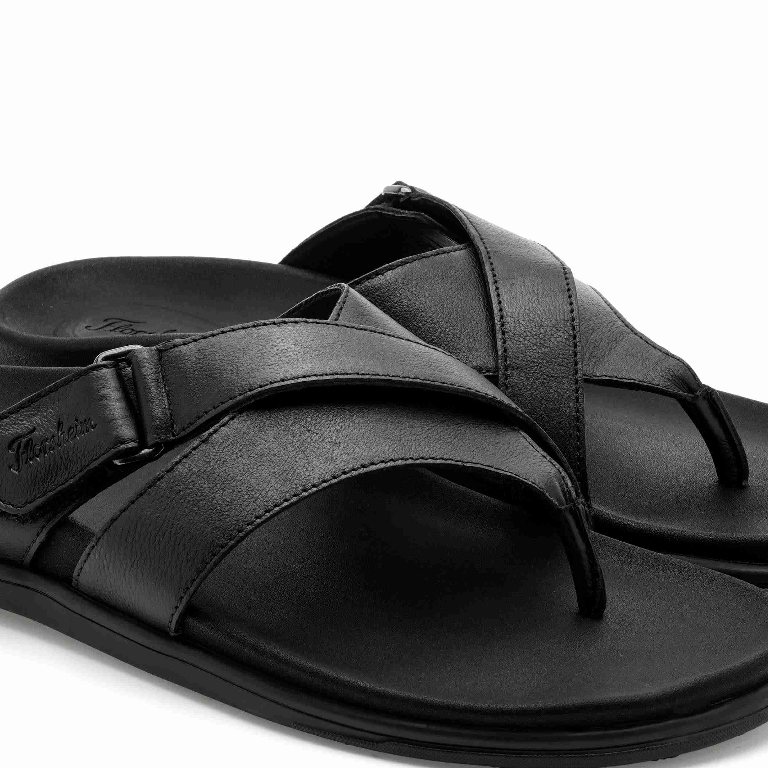 The Comet Black Men Cross Strap Slipper Florsheim