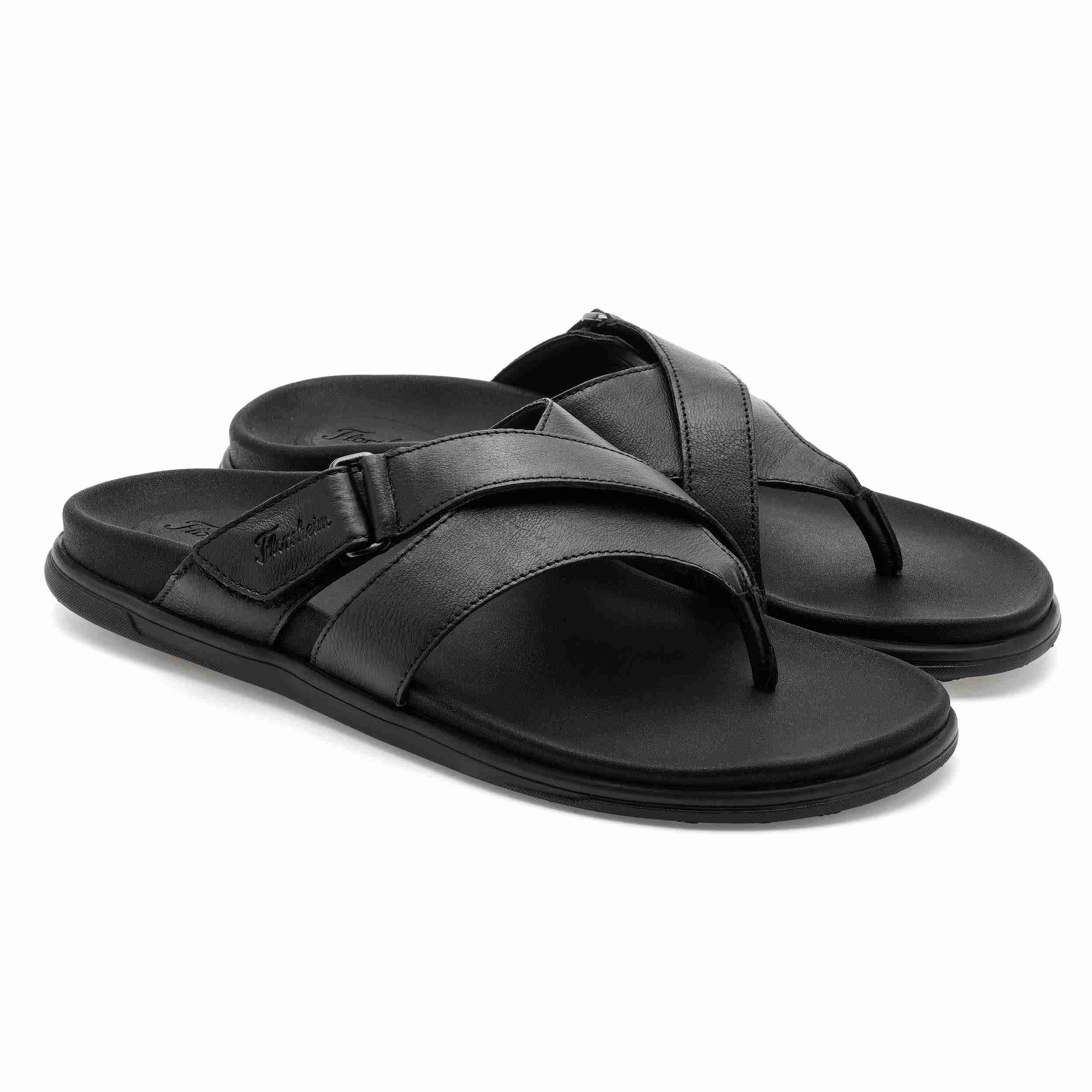 The Comet Black Men Cross Strap Slipper Florsheim
