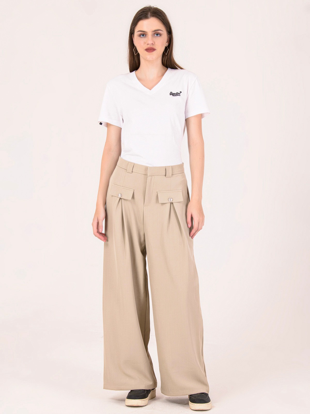 Albion Women Beige Smart Trousers