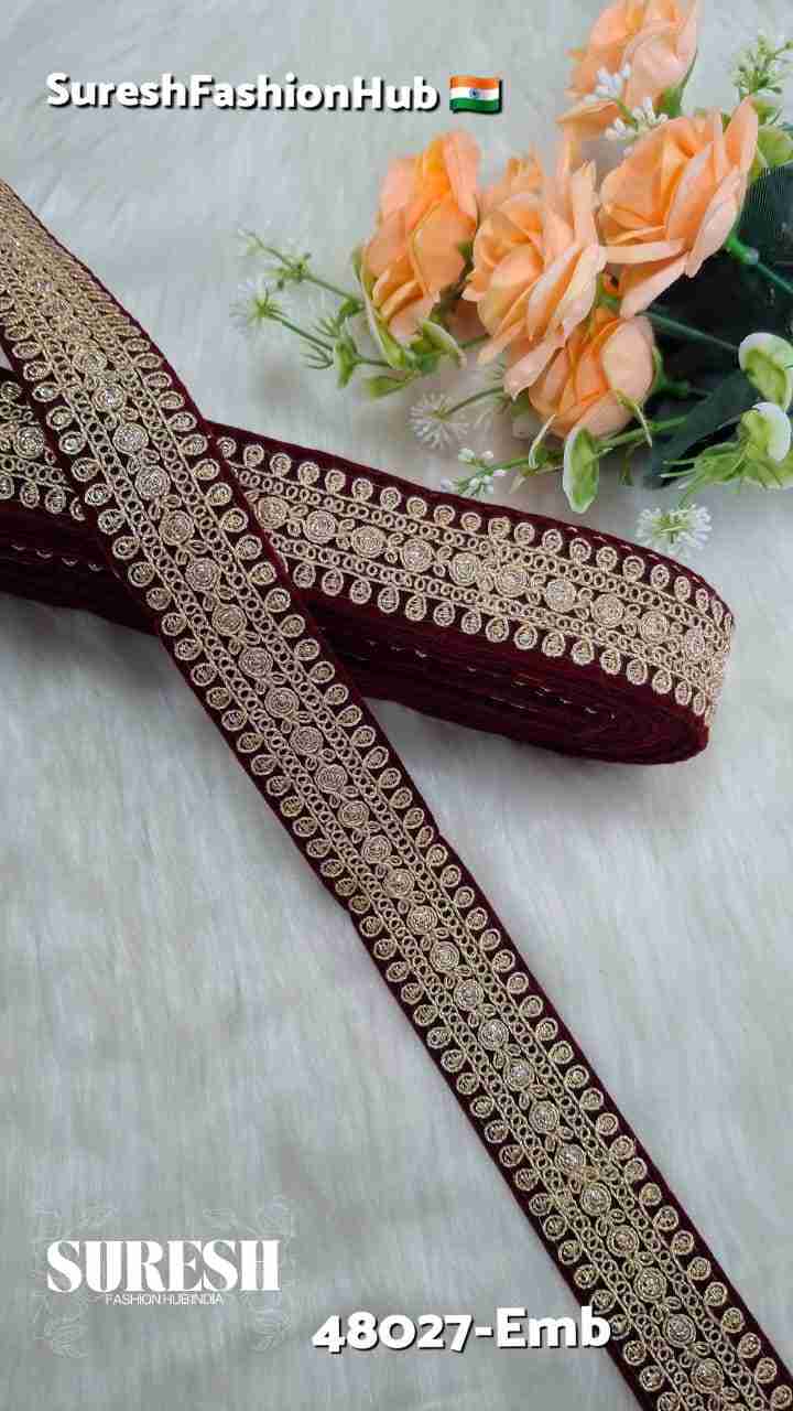 Wine Floral Velvet Dori Sequin Lace – 48027-Emb