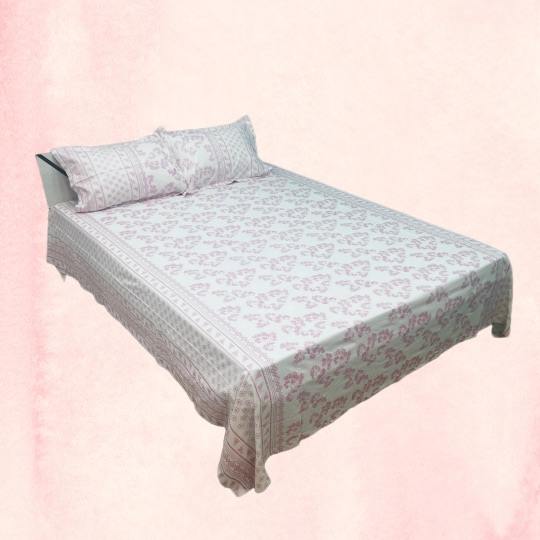Boria Bistar | Boria Bistar 100% Cotton Twill Satin Pearl Printed Double Bedsheet with 2 Pillowcovers|1