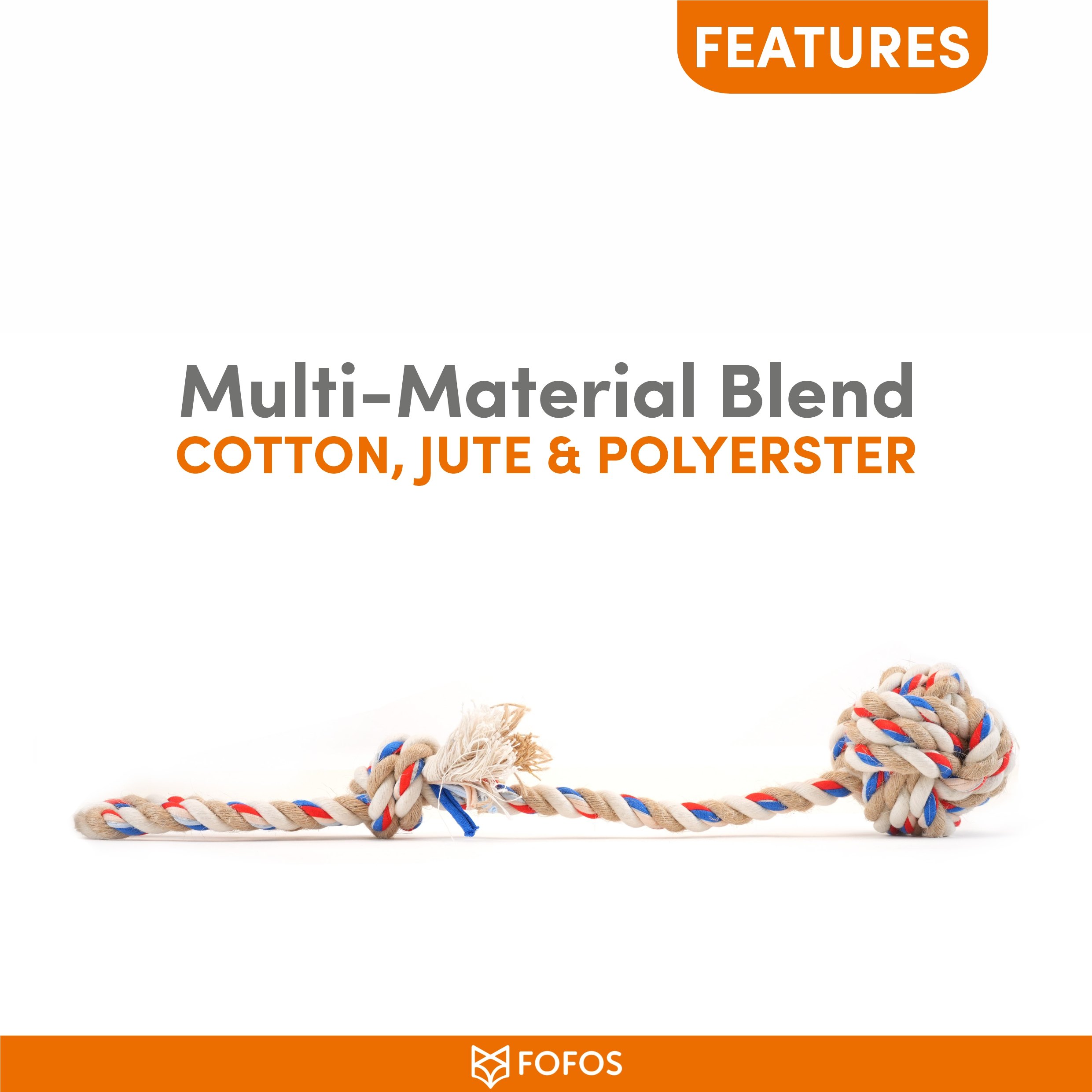 FOFOS Flossy Three Knots Rope with Ball Toy For Dogs