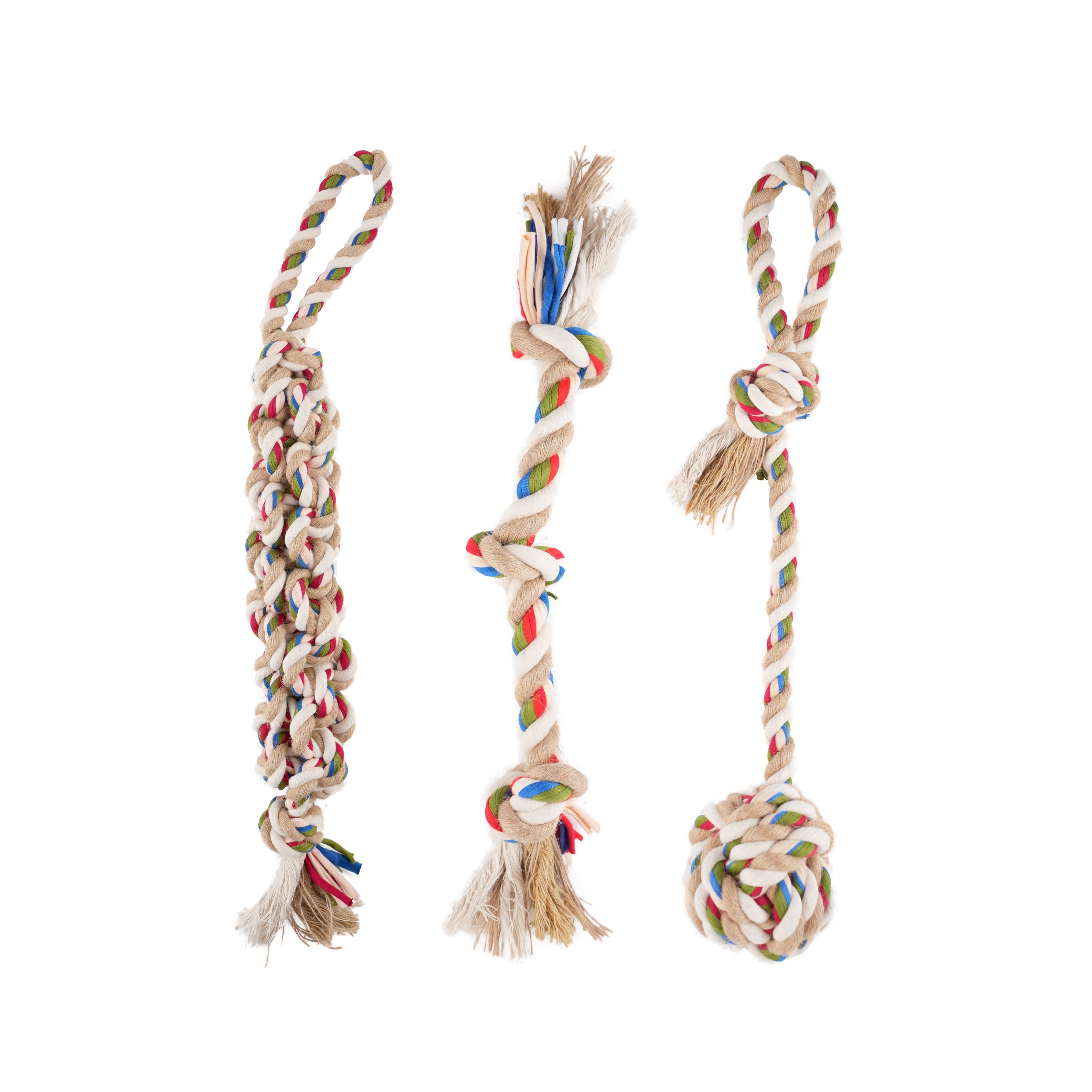 FOFOS Flossy Three Knots Rope with Ball Toy For Dogs
