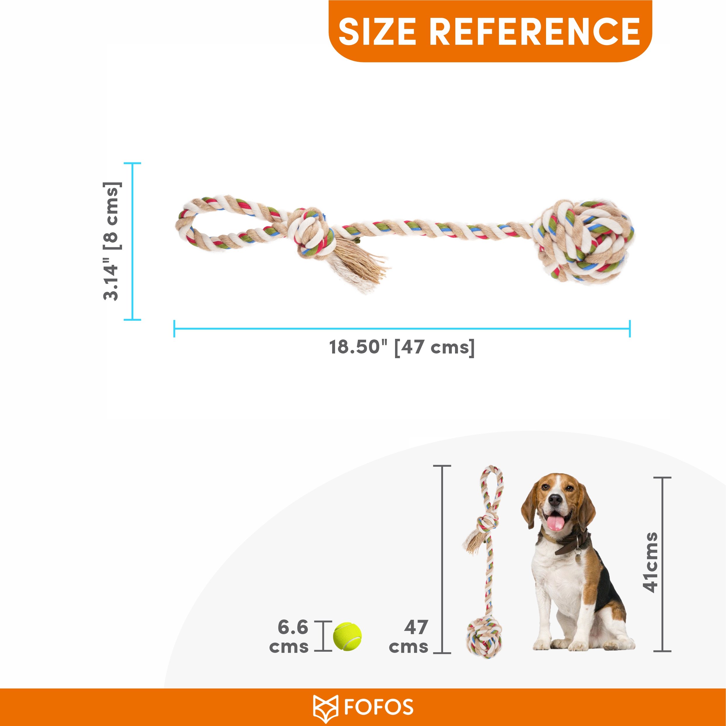 FOFOS Flossy Three Knots Rope with Ball Toy For Dogs