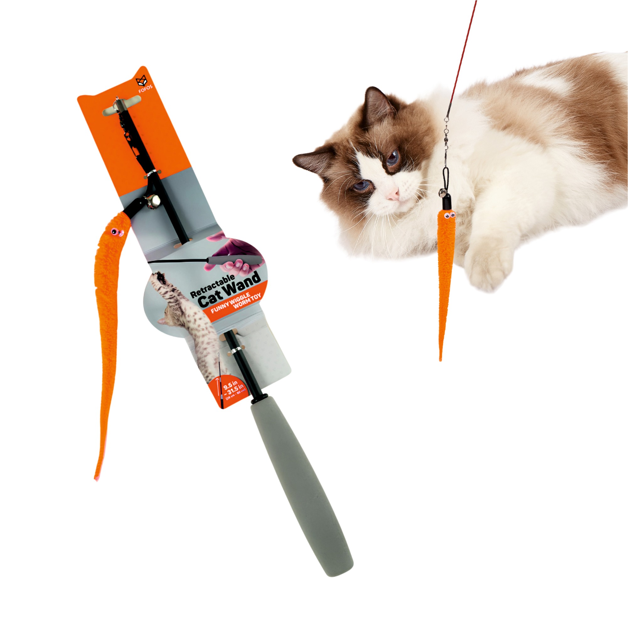 FOFOS Retractable Worm Teaser Toy with Catnip for Cats
