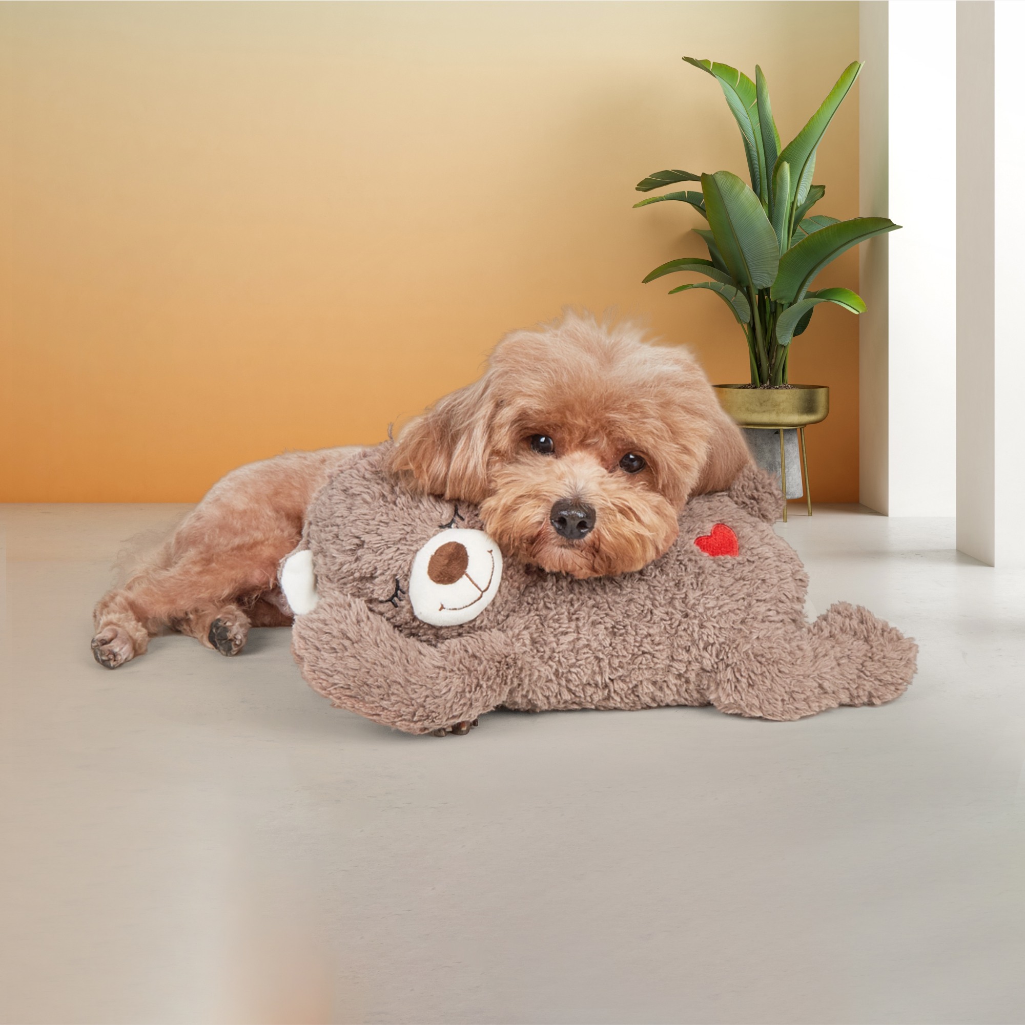 FOFOS Cuddle Bear Heart Beat Toy for Dogs (Brown)