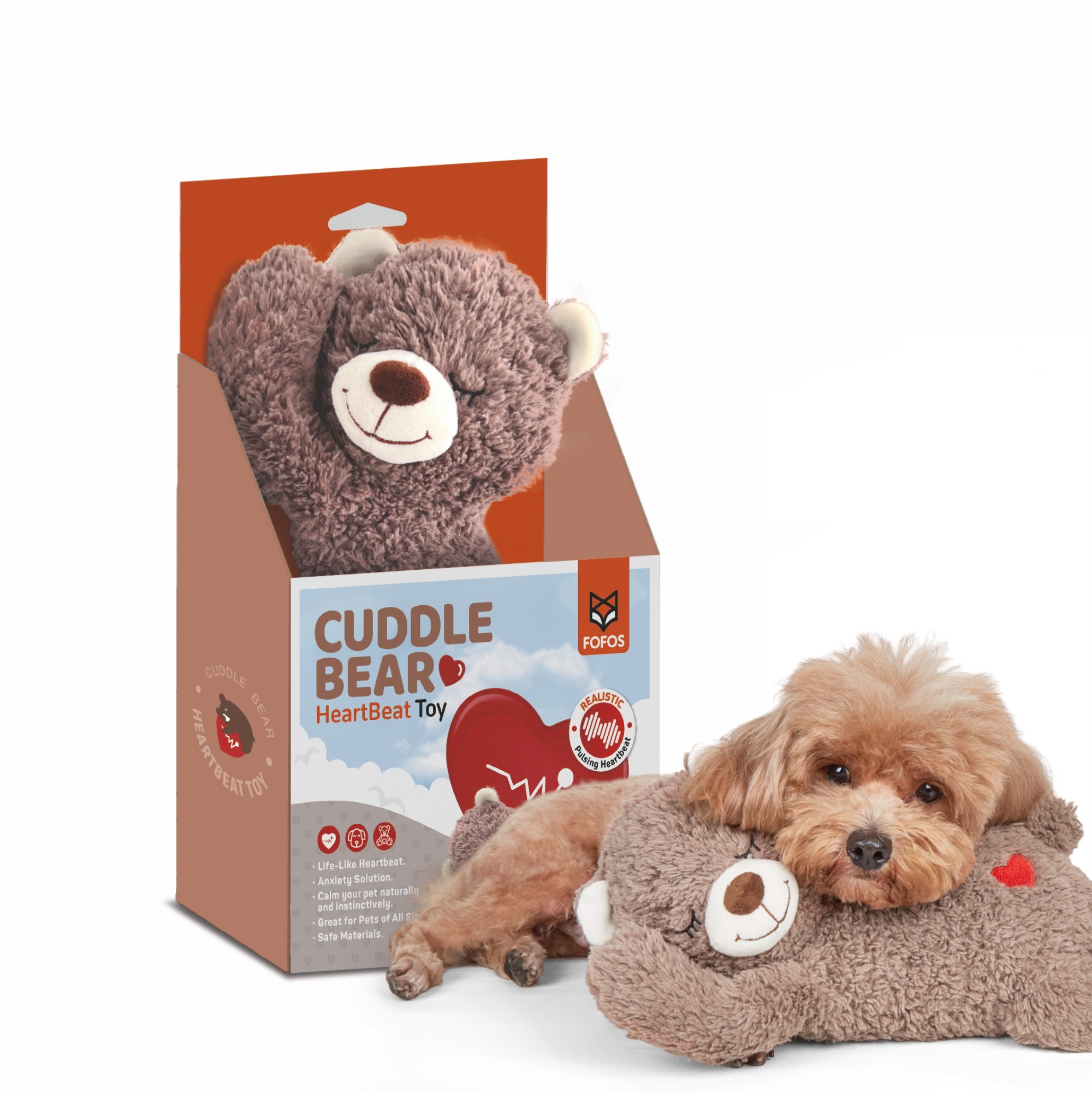 FOFOS Cuddle Bear Heart Beat Toy for Dogs (Brown)