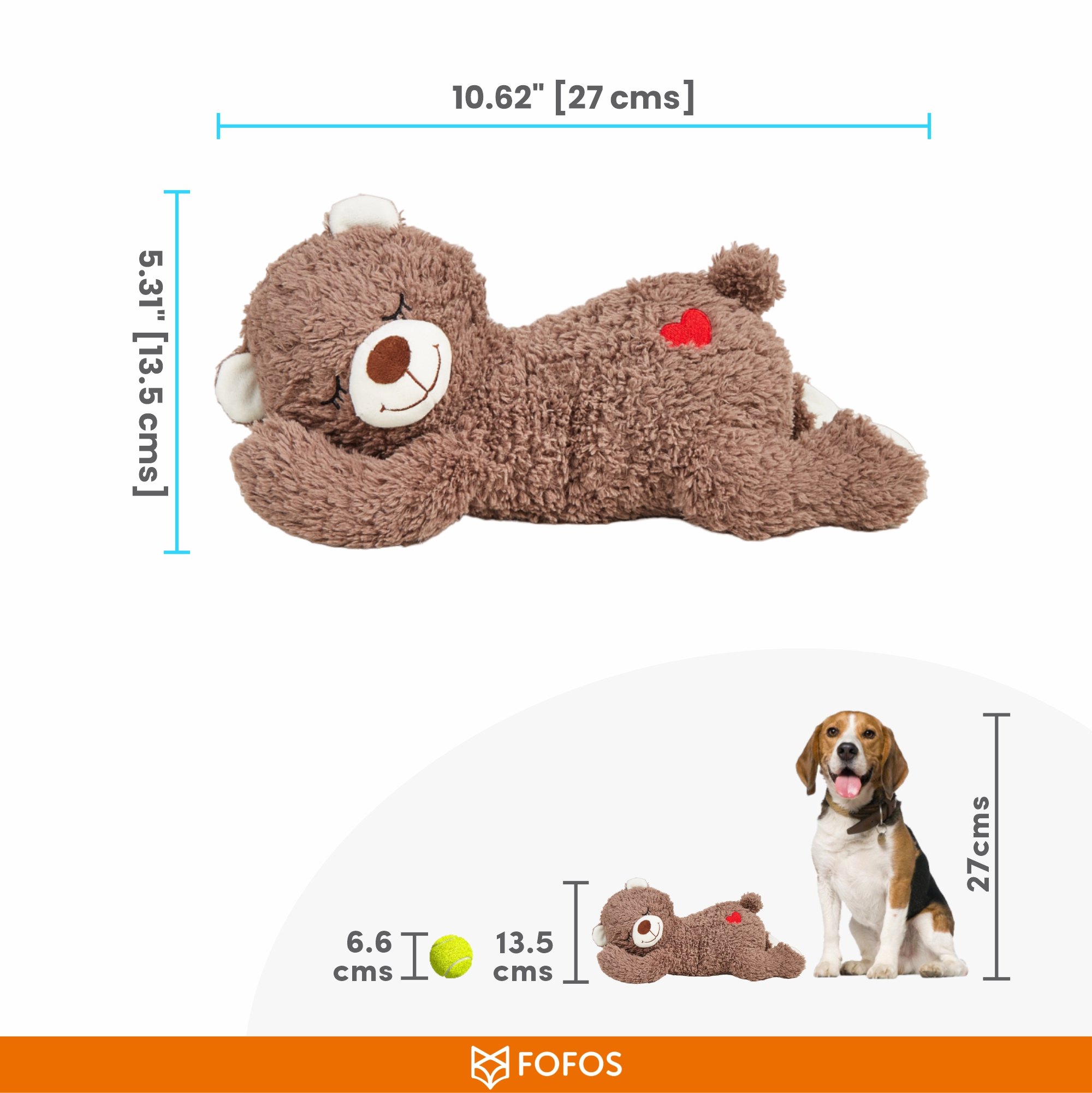FOFOS Cuddle Bear Heart Beat Toy for Dogs (Brown)