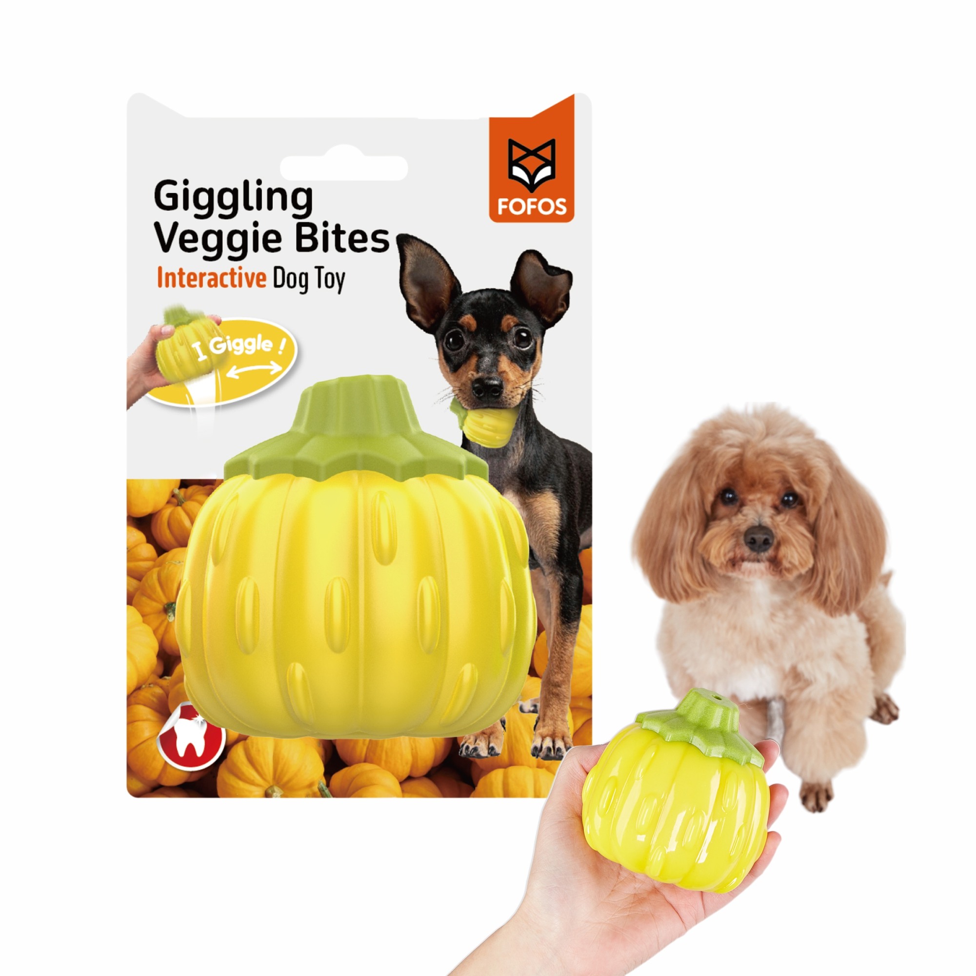 FOFOS Giggling Vegi Bites Pumpkin Squeaky Chew Toy for Dogs