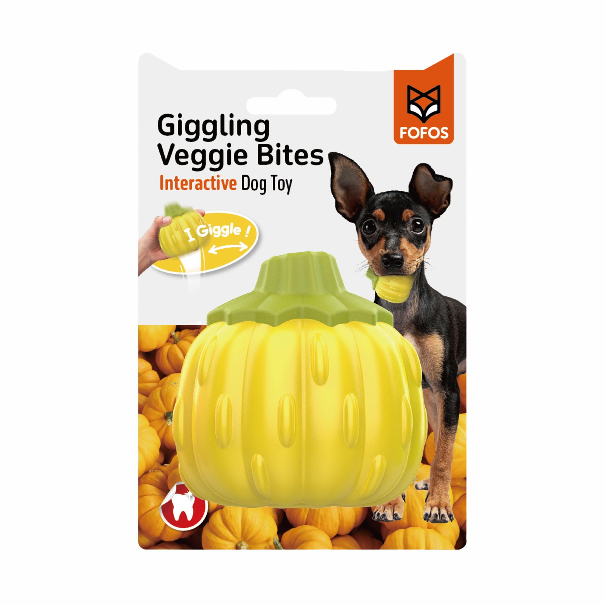 FOFOS Giggling Vegi Bites Pumpkin Squeaky Chew Toy for Dogs