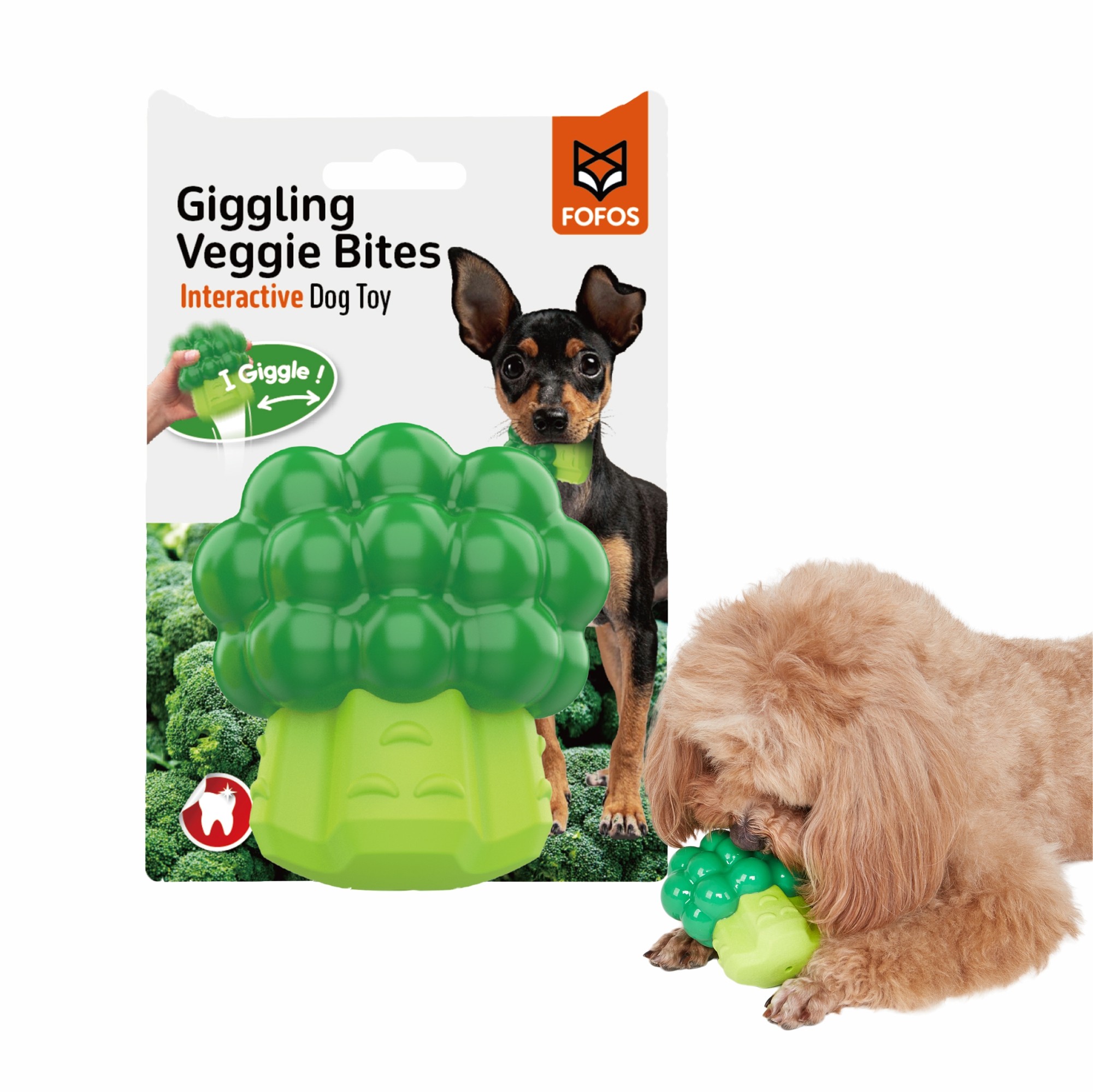 FOFOS Giggling Vegi Bites Broccoli Squeaky Chew Toy for Dogs