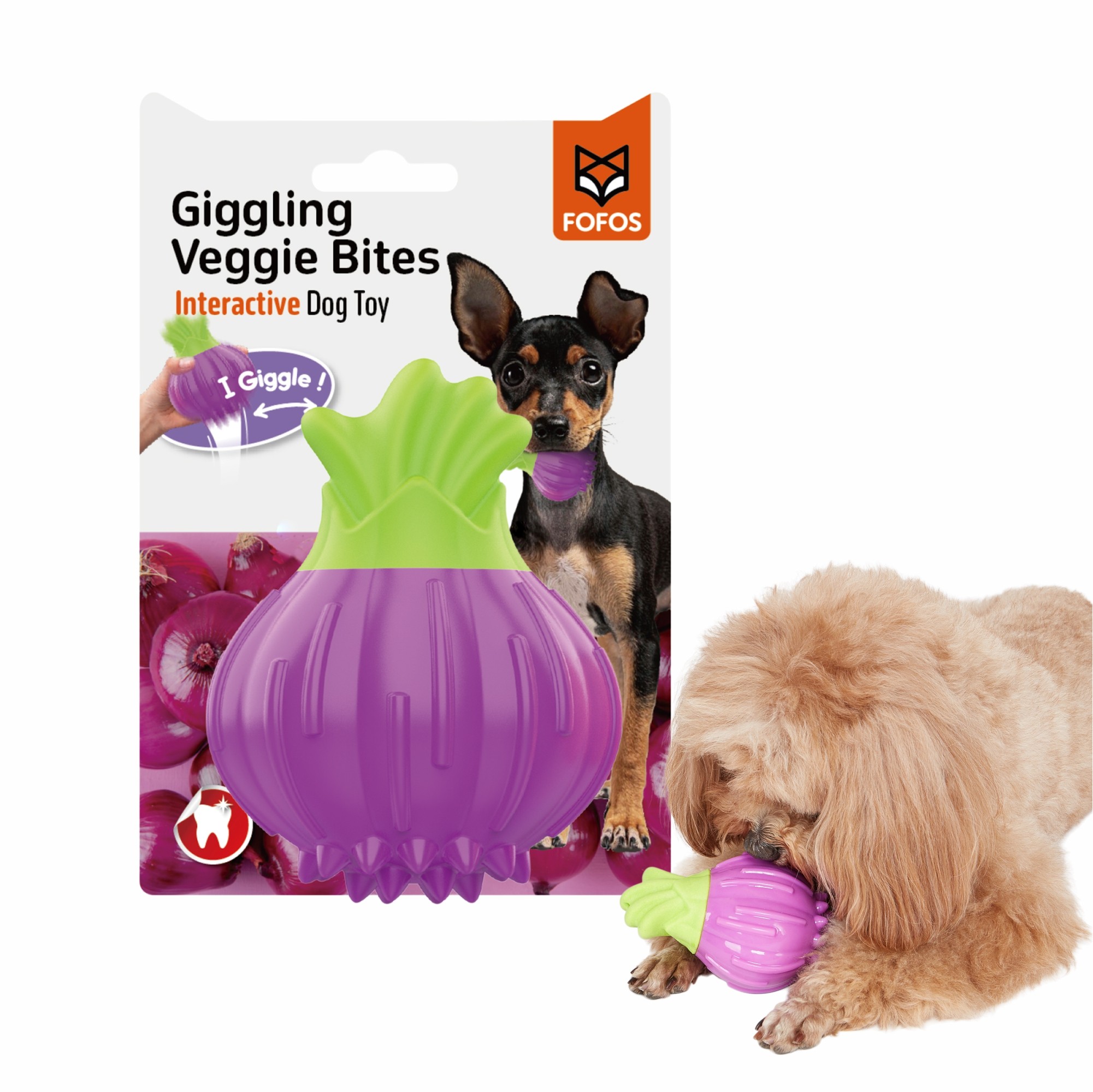 FOFOS Giggling Vegi Bites Onion Squeaky Chew Toy for Dogs